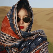 云南旅游西藏防晒包头丝巾大披肩，夏季度假民族风围巾文艺棉麻女士