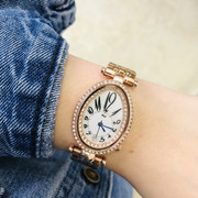 椭圆形手表女士镶钻玫瑰，钢带优雅复古奢华气质，大数字品牌女士手表