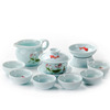 龙泉青瓷鲤鱼茶具套装陶瓷，整套手绘功夫茶具盖碗，茶壶茶杯子办公室