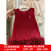 同款拉比女童背心裙2023冬季宝宝唐装红色简约时尚柔软加绒裙