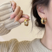 金色气质银针耳环女法式高级感2024耳饰小众设计复古耳钉