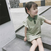女童洋气中长款polo衫2024夏季韩版儿童，纯棉短袖上衣女孩夏装