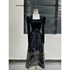 黑色复古拼接长袖连衣裙女冬季轻奢高级感气质赫本风礼服裙子