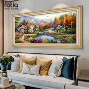 山水画客厅挂画美式沙发背景墙装饰画手绘油画欧式风景壁画高级感