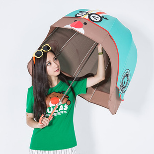 创意个性头盔伞黑胶防晒遮阳伞小清新学生可爱晴雨两用长柄太阳伞