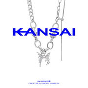 KANSAI钛钢链液化蝴蝶流苏拼接项链冷淡风个性小众T恤链酷潮配饰