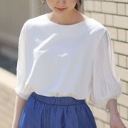 日本24春夏女甜美可爱圆领雪纺拼接中袖套头T恤8色有大码L-6L