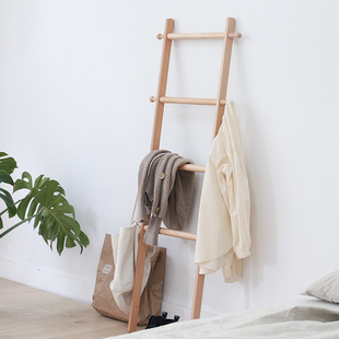 北欧实木落地小梯子木头创意，衣帽架简易靠墙，浴室卧室毛巾杆挂衣架
