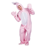 万圣节成人男女士可爱粉色兔子，装带帽连体衣动物睡衣粉兔舞台道具