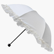 11V4米白色三折太阳伞荷叶边蕾丝遮阳晴雨伞超大纯色小清新洋