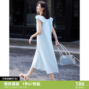 德玛纳2023蓝色法式甜美连衣裙女秋季运动风，宽松显瘦休闲中长裙子