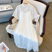 改良旗袍新中式国风，连衣裙套装女夏网纱上衣白色，蕾丝吊带裙两件套