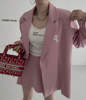 韩国东大门chic2023秋季设计感开叉西装领外套，+短裙时尚两件套装