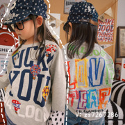 春秋小众潮牌dd彩色涂鸦字母，热气球长袖假两件t恤男童女童日