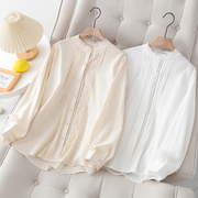 法式花边立领白色衬衫，大码2024春秋设计感小众风琴褶气质上衣