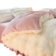 兔毛绒四件套冬季加绒加厚法兰绒床单被罩牛奶，绒被套床笠床品