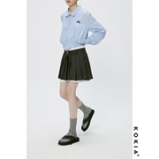KOKIA 学院少女mini假两件裙裤 杂灰西装压褶双层半身裙短款