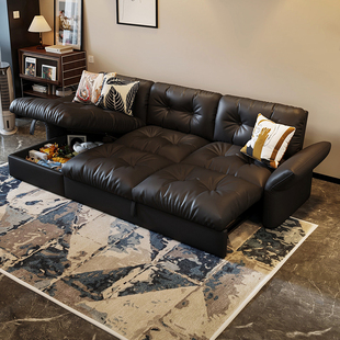 意式真皮沙发小户型家用沙发，轻奢现代极简沙发客厅，皮艺云朵沙发床