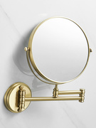全铜镜子金色浴室化妆镜，放大伸缩梳妆镜壁挂折叠黑色美容镜双面
