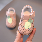 公主鞋女童鞋宝宝鞋婴儿鞋学步鞋软底鞋牛筋底小皮鞋镂空 0-1-2岁