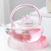 北大史玻璃泡茶壶家用透明粉色花茶G壶茶具黑晶炉煮茶提梁壶单