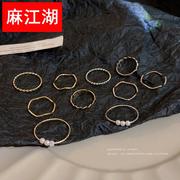 五件套法式珍珠开口戒指女精致小众设计感食指指环素圈个性尾戒子