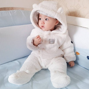 婴儿外出服冬天包脚英式连体衣冬季连脚带脚外出潮流时尚棉服加厚