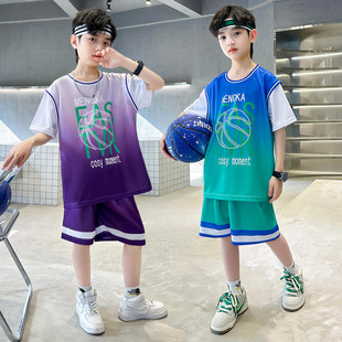 儿童篮球服夏季套装梅西10号球衣，男童中大童，运动速干短袖时尚童装