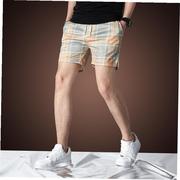 欧洲站男士格子短裤三分裤子夏季韩版修身直筒潮牌薄款百搭沙滩裤
