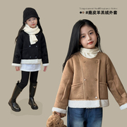 陈大猪女童外套2023麂皮，绒皮毛一体儿童机车，风加厚保暖上衣