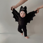 韩版2023秋季ins万圣节卡通蝙蝠造型套装儿童宝宝婴儿长袖连体衣