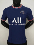 巴黎宝蓝短袖修身球衣，2122男足球服上衣定制印号字足球运动服队服