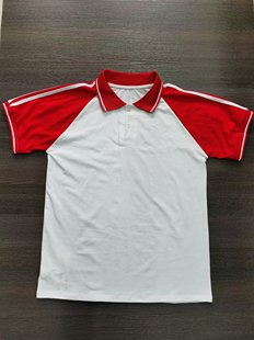 可定制中小学生夏季白色拼红色纯棉短袖背心上衣校服翻领T恤POLO