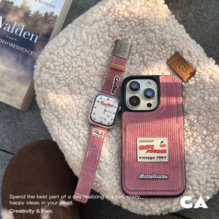 ca.美式复古灯芯羊绒iwatch9皮，表带与iphone15pro手机壳适用苹果