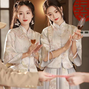 伴娘服中式2023春秋季礼服小个子中国风，旗袍姐妹团伴娘裙