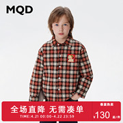 MQD童装男大童23冬休闲格纹衬衫儿童加绒保暖翻领外套上衣潮
