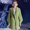 VJC/威杰思秋冬女装米绿色绵羊毛大衣烫钻连帽短款毛呢大衣