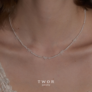 TWOR/原创设计梦幻袖珍天然野生海水珍珠5只手工蝴蝶结项链锁骨链