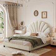 花瓣床白色奶油系小户型次卧双人床，科技绒布艺床法式轻奢