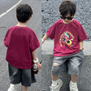 男童绛紫色短袖潮流t恤2024年童装，卡通可爱儿童夏装宽松时尚体恤