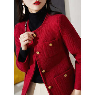 辰蕴羽绒内胆保暖升级红色名媛小香风外套，女短款气质高级感上衣