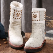 蒙古族元素马毛铆钉黑色短靴子女款冬季保暖加厚低筒雪地靴马丁鞋