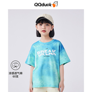 QQduck可可鸭女童短袖T恤2023夏季儿童纯棉t圆领扎染宽松夏装