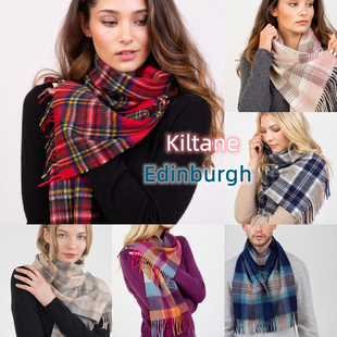 kiltane英国苏格兰纯羊毛，英伦格纹格子围巾，男士女礼物edinburgh冬