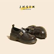 JHSIX复古英伦风小皮鞋女款秋冬鞋子百搭厚底系带棕色日系jk女鞋