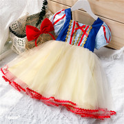 白雪公主裙女童夏装，迪士尼儿童短袖连衣裙，小女孩演出服生日纱裙子