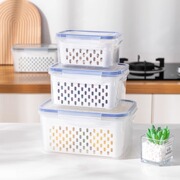 塑料保鲜盒家用双层收纳沥水，两用高颜值冰箱，保鲜盒厨房收纳沥水篮