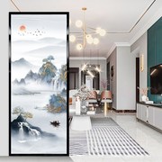 新中式山水画艺术玻璃屏风，隔断客厅背景双面，透光图案入户装饰玄关