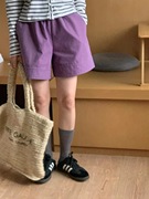 日系肌理感棉麻短裤，女夏季小个子宽松高腰，显瘦休闲运动阔腿五分裤