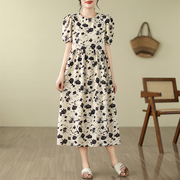 夏装泡泡袖连衣裙赫本风法式高级感设计感小众长裙M-4XL200斤